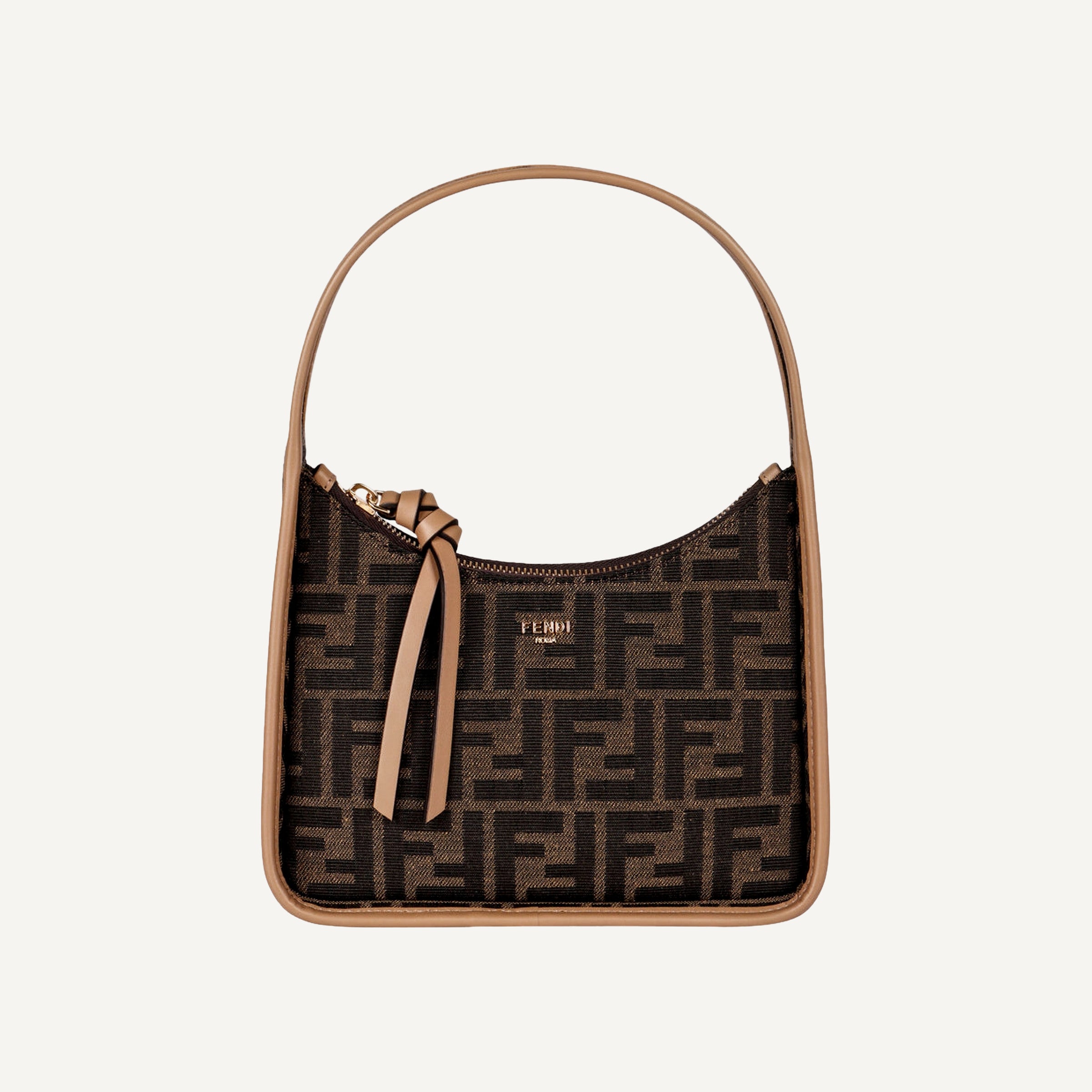 Fendi Fendessence Zucca Brown Canvas Crescent Mini Shoulder Bag
