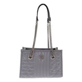 Gucci GG Marmont Silver Gray Leather Medium Chain Shoulder Tote Bag