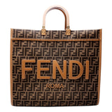 Fendi Sunshine Jacquard Canvas Leather Brown Zucca Large Tote Bag