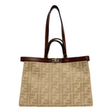 Fendi FF Peekaboo X-Lite Brown Beige Canvas and Leather Tote Bag