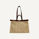 Fendi FF Peekaboo X-Lite Brown Beige Canvas and Leather Tote Bag