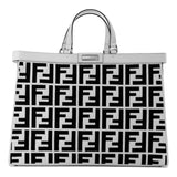 Fendi FF Canvas Leather Black and White Turn Lock X-Tote Bag