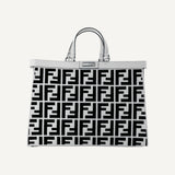 Fendi FF Canvas Leather Black and White Turn Lock X-Tote Bag