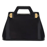 Salvatore Ferragamo Wanda Black Patent Leather Top Handle Handbag