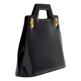 Salvatore Ferragamo Wanda Black Patent Leather Top Handle Handbag