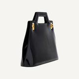 Salvatore Ferragamo Wanda Black Patent Leather Top Handle Handbag