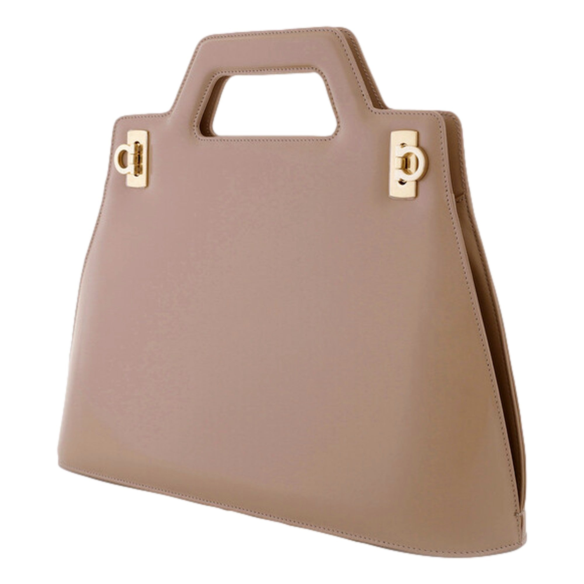 Salvatore Ferragamo Wanda Beige Patent Leather Top Handle Handbag