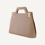 Salvatore Ferragamo Wanda Beige Patent Leather Top Handle Handbag