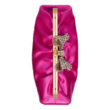Gucci Broadway Fuchsia Satin Crystal Bow Clutch Chain Shoulder Bag