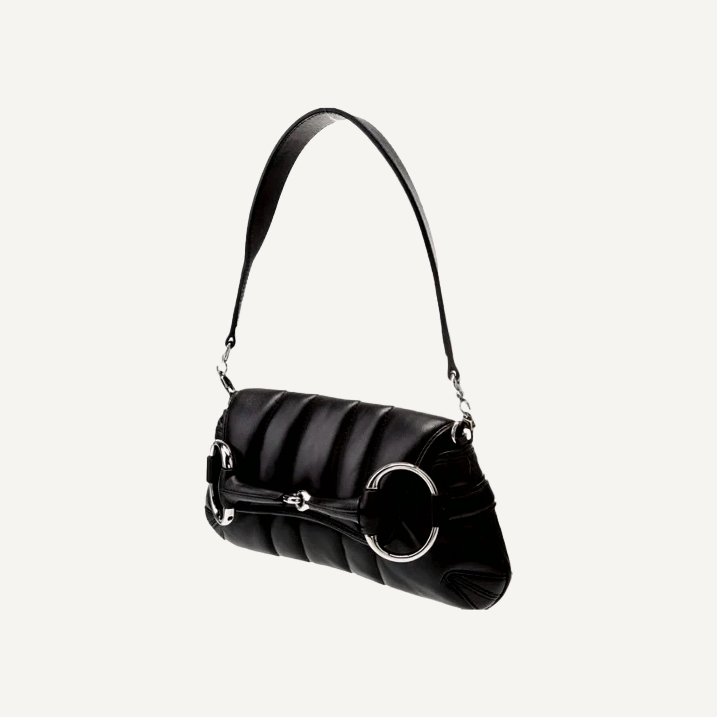 Gucci Horsebit Vertical Black Quilted Leather Small Chain Shoulder Bag