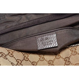 Gucci Large GG Logo Beige Canvas Brown Leather Strap Duffle Bag