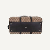 Gucci Large GG Logo Beige Canvas Brown Leather Strap Duffle Bag