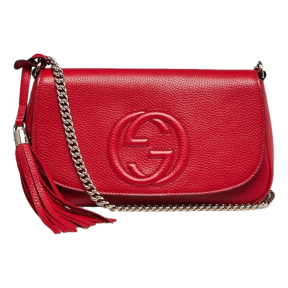Gucci Soho Disco GG Tassel Chain Red Leather Flap Crossbody Bag