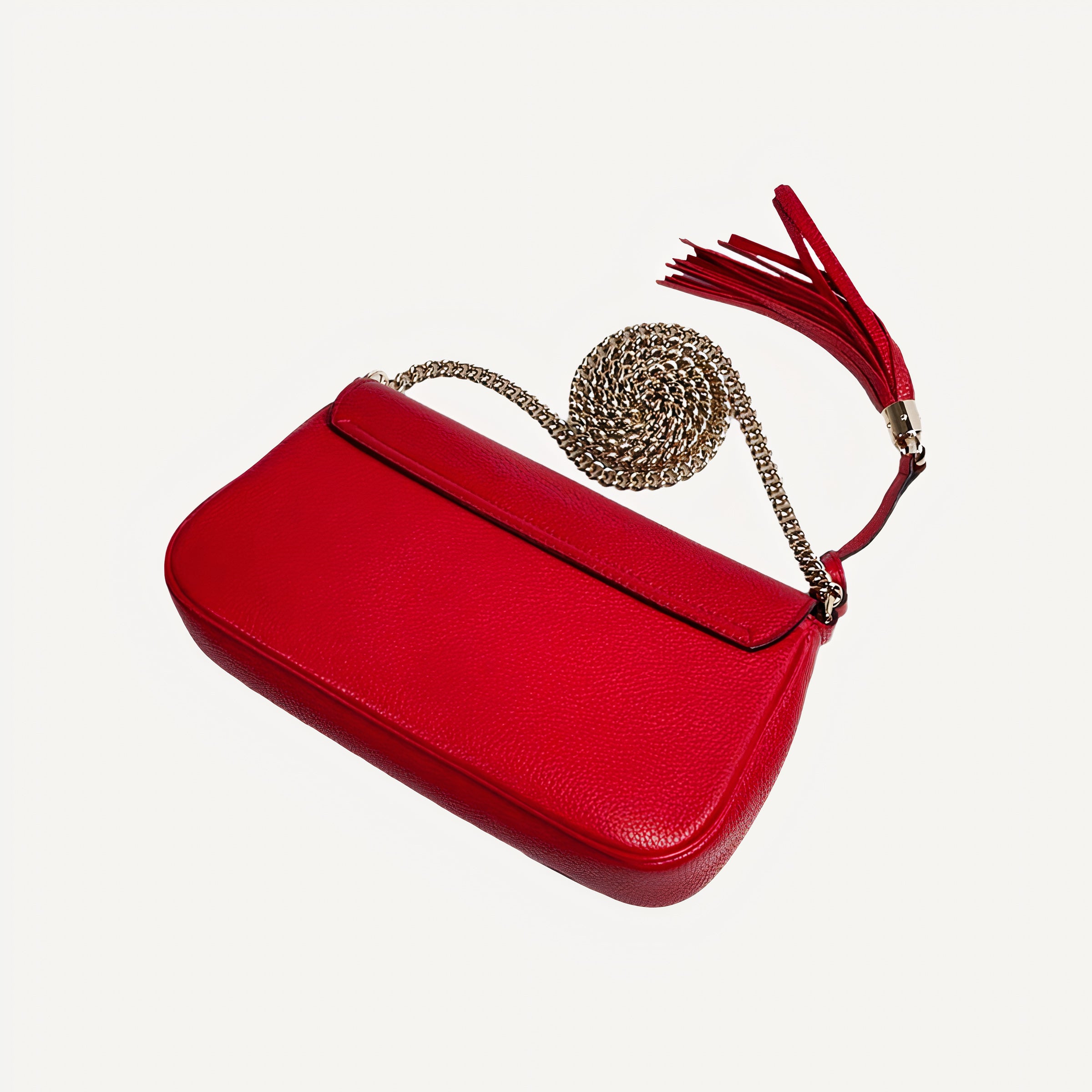 Gucci Soho Disco GG Tassel Chain Red Leather Flap Crossbody Bag