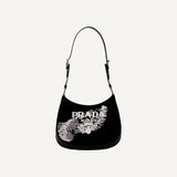 Prada Cleo Black and White Sequin Milano Logo Mini Leather Shoulder Bag