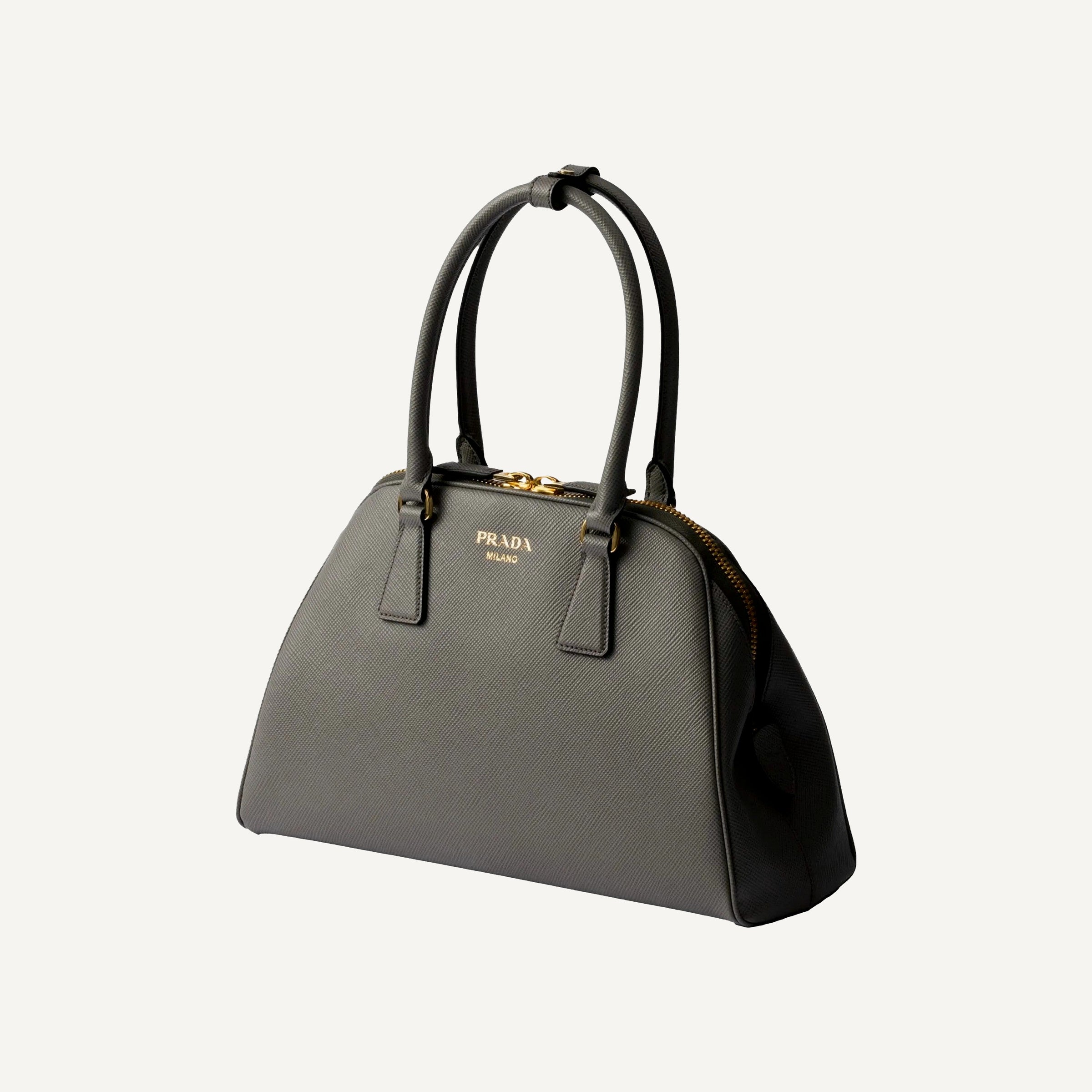 Prada Saffiano Marmo Gray Soft Calfskin Medium Top Handle Handbag