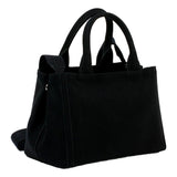Prada Canapa Black Canvas Embossed Lettering Logo Fabric Tote Handbag