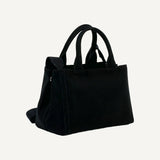 Prada Canapa Black Canvas Embossed Lettering Logo Fabric Tote Handbag