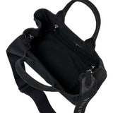 Prada Canapa Black Canvas Embossed Lettering Logo Fabric Tote Handbag