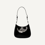 Prada Cleo Black and White Sequin Milano Logo Mini Leather Shoulder Bag