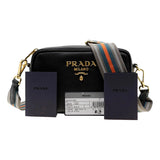 Prada Milano Web Stripe Strap Vitello Phenix Nero Leather Crossbody Bag
