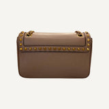 Prada Pattina Glace Calf Leather Cammeo Beige Gold Studded Handbag