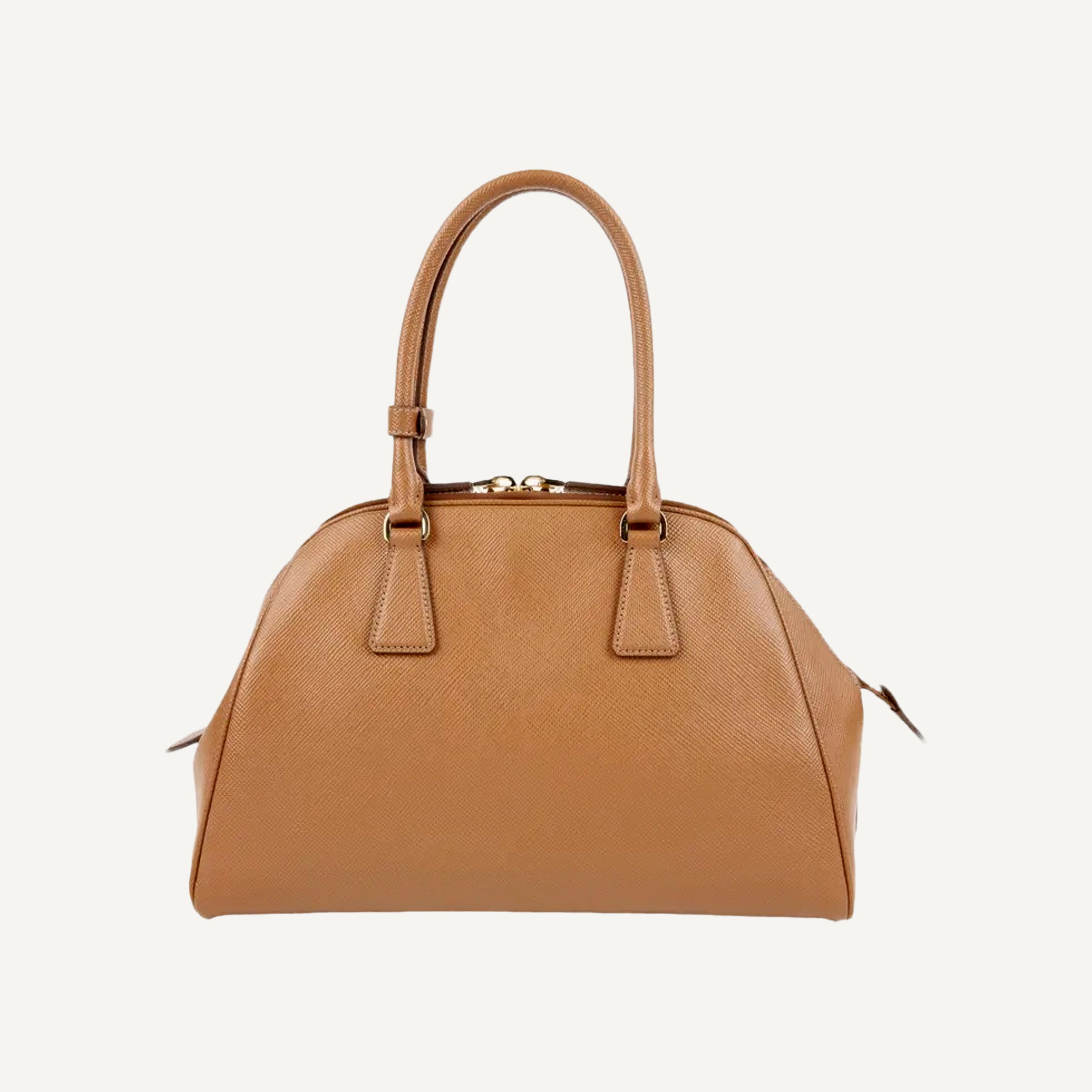 Prada Saffiano Caramel Brown Soft Calfskin Medium Top Handle Handbag