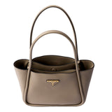 Prada Soft Grain Leather Argilla Grey Small Shopping Shoulder Tote Bag