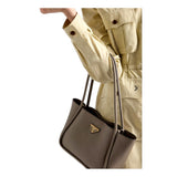 Prada Soft Grain Leather Argilla Grey Small Shopping Shoulder Tote Bag