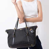 Prada Tessuto Nylon Saffiano Leather Black Top Zip Tote Bag