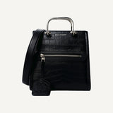Alexander McQueen The Short Story Black Croc Print Leather Satchel Bag