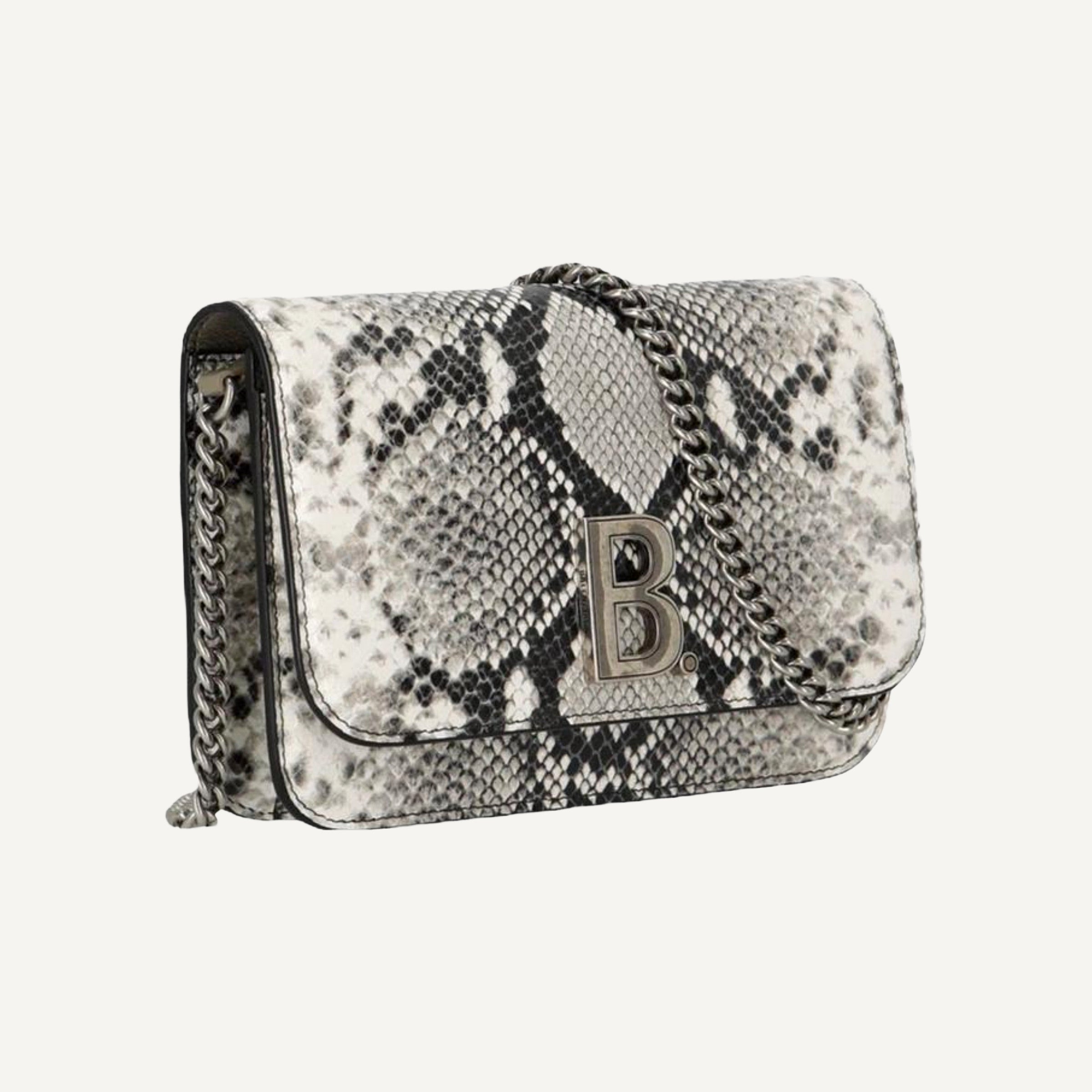 Balenciaga B Python Print Calfskin Leather Wallet on Chain Bag