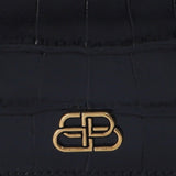 Balenciaga Black Calf Leather Crocodile Embossed Wallet