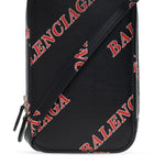 Balenciaga Black Calfskin Leather Sport Print Phone Holder Bag