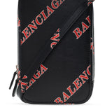Balenciaga Black Calfskin Leather Sport Print Phone Holder Bag