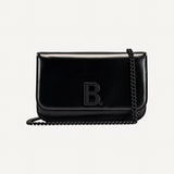 Balenciaga Black Shiny Calfskin Leather Chain Wallet Shoulder Bag