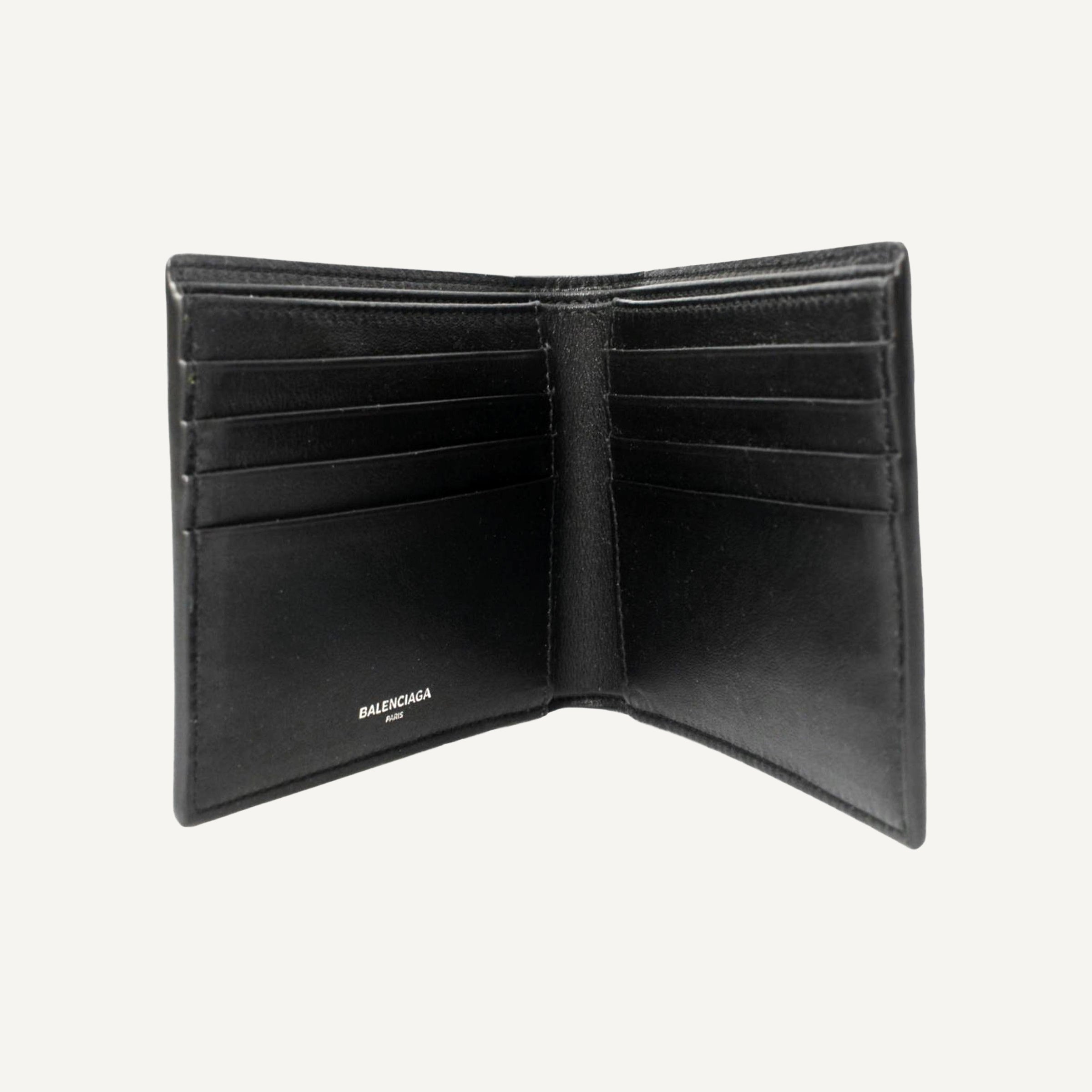 Balenciaga Cash Black Calfskin Leather Perforated Bifold Wallet