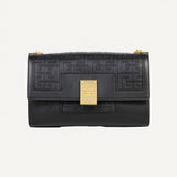 Balmain 1945 Black Leather Embossed Flap Medium Shoulder Bag