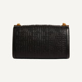 Balmain 1945 Black Leather Embossed Flap Medium Shoulder Bag