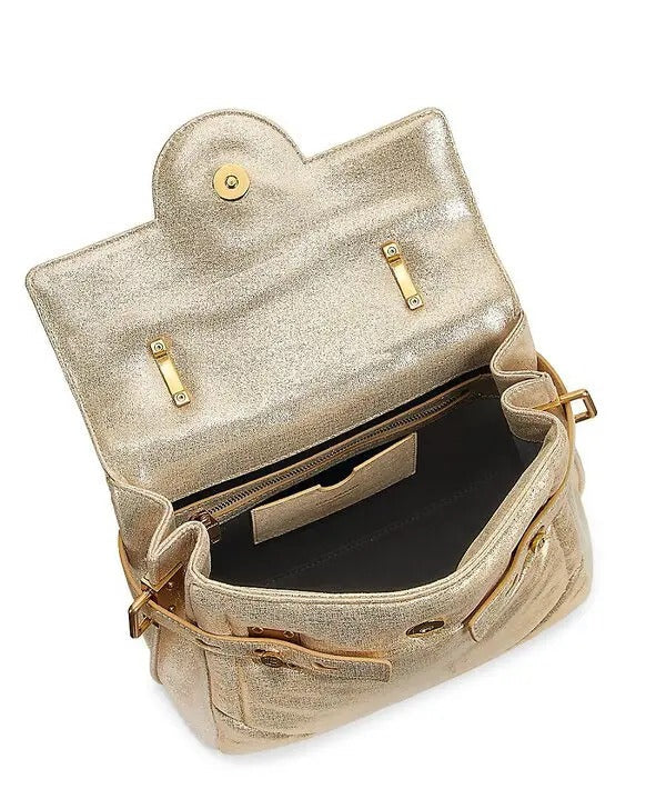 Balmain B-Buzz 23 Metallic Gold Tote Crossbody Shoulder Bag Calf Leather