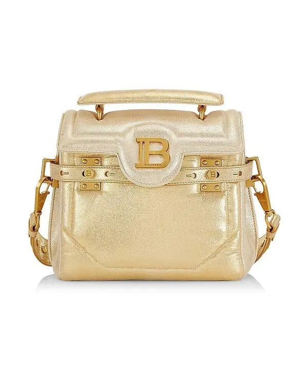 Balmain B-Buzz 23 Metallic Gold Tote Crossbody Shoulder Bag Calf Leather