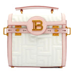 Balmain B-Buzz 23 Pink White Tote Crossbody Shoulder Bag Quilted Leather