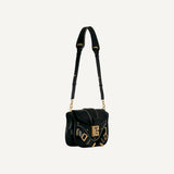 Balmain Blaze Black Smooth Calf Leather Medium Flap Shoulder Bag