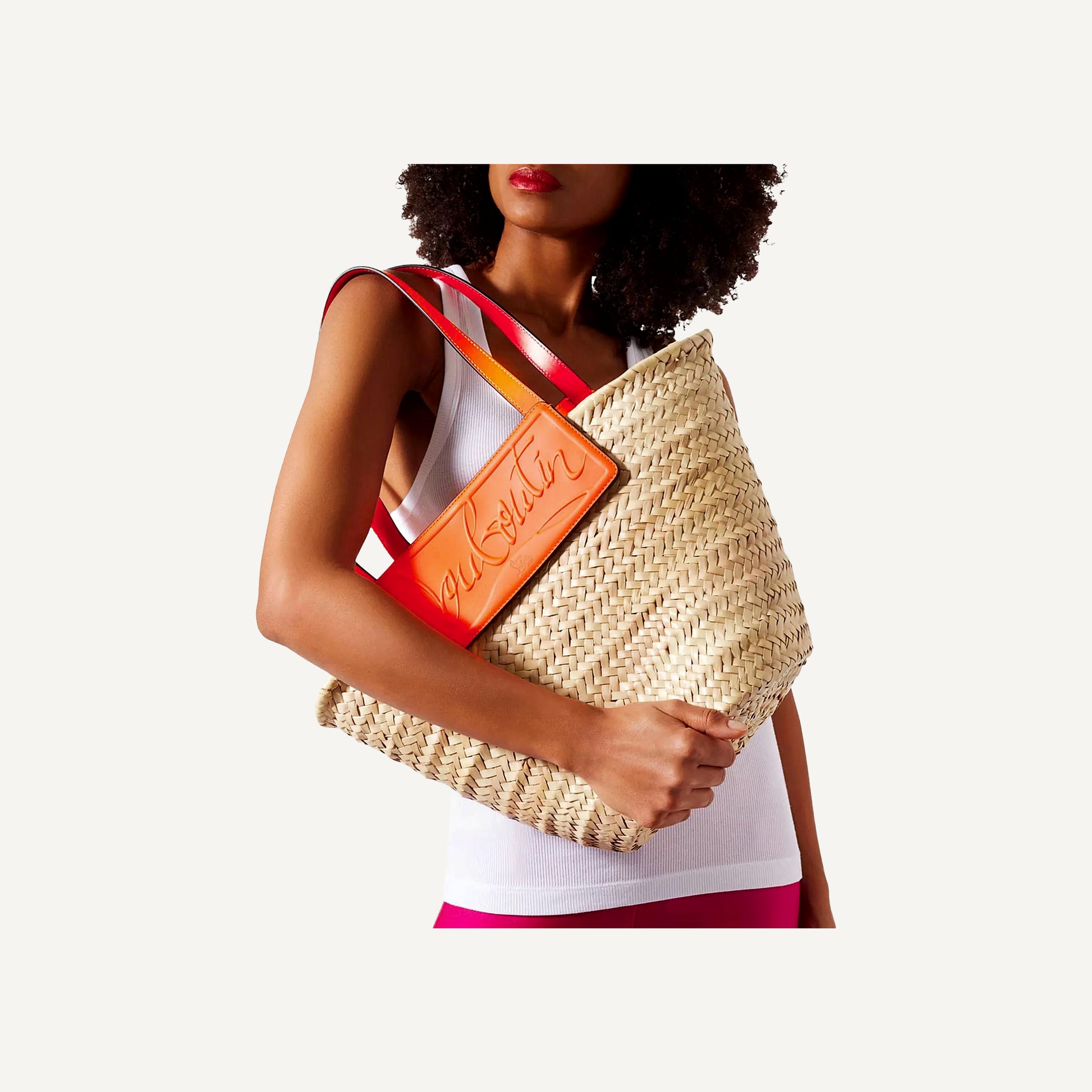 Christian Louboutin Loubishore Orange Woven Raffia Large Tote Bag