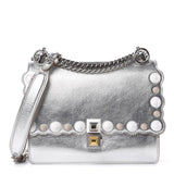 Fendi Kan I Metallic Silver Calfskin Scalloped Studded Handbag