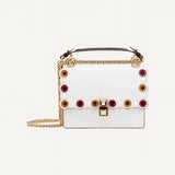 Fendi Kan I White Multi Color Flowers Leather Chain Bag