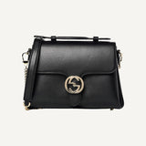 Gucci Interlocking G Black Calf Leather Chain Crossbody Bag