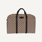 Gucci Large GG Logo Beige Canvas Brown Leather Strap Duffle Bag