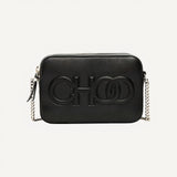 Jimmy Choo Balti Embossed Black Leather Camera Crossbody Bag