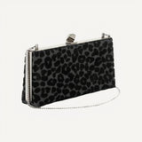 Jimmy Choo Celeste Black Devore Velvet Leopard Clutch Bag